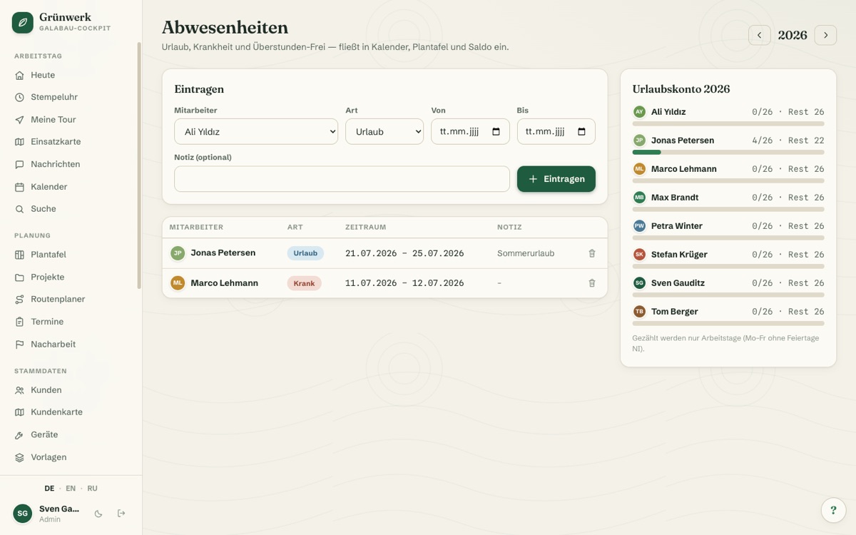 Absences & Holiday — Screenshot