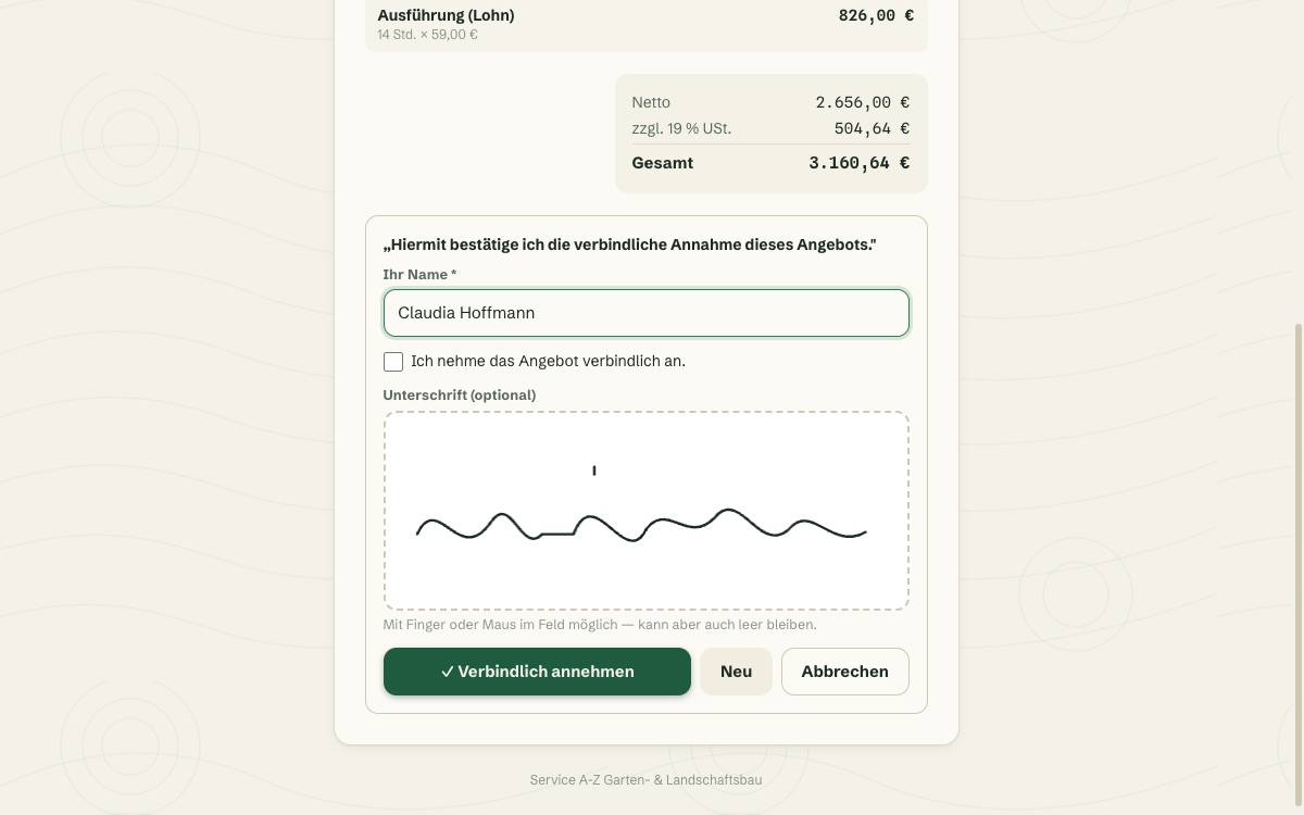 Sign-off via link, straight from the phone — Screenshot