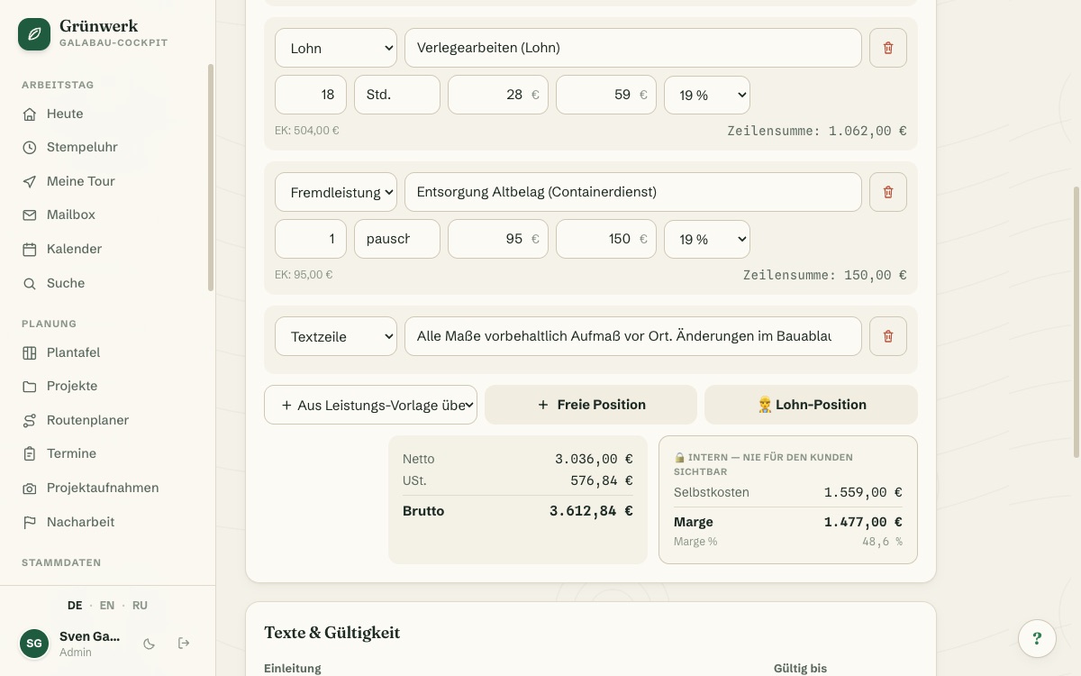 Quotes & Calculation — From Site Visit to Signed Job — Screenshot