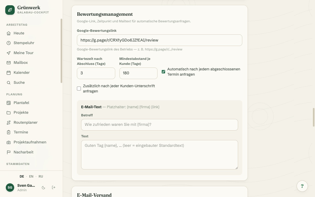 Rules and mail text, entirely to your own taste — Screenshot