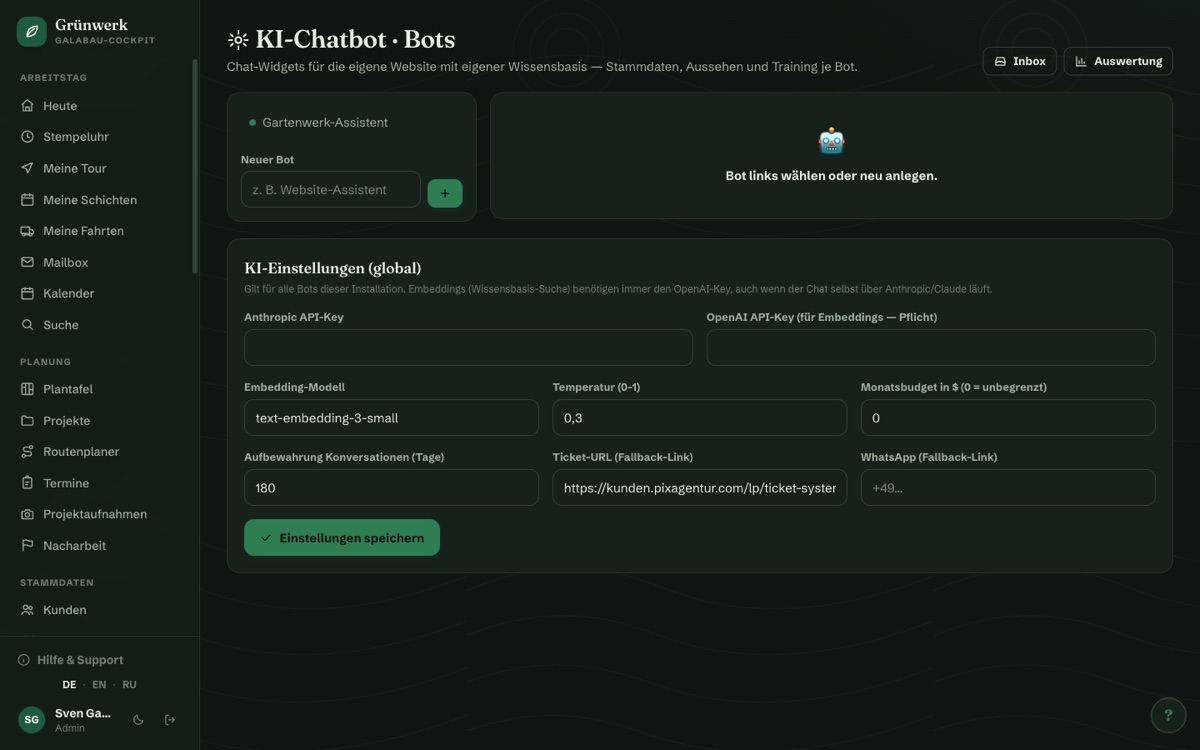 Bot editor: knowledge base, design and embed code in one place — Screenshot