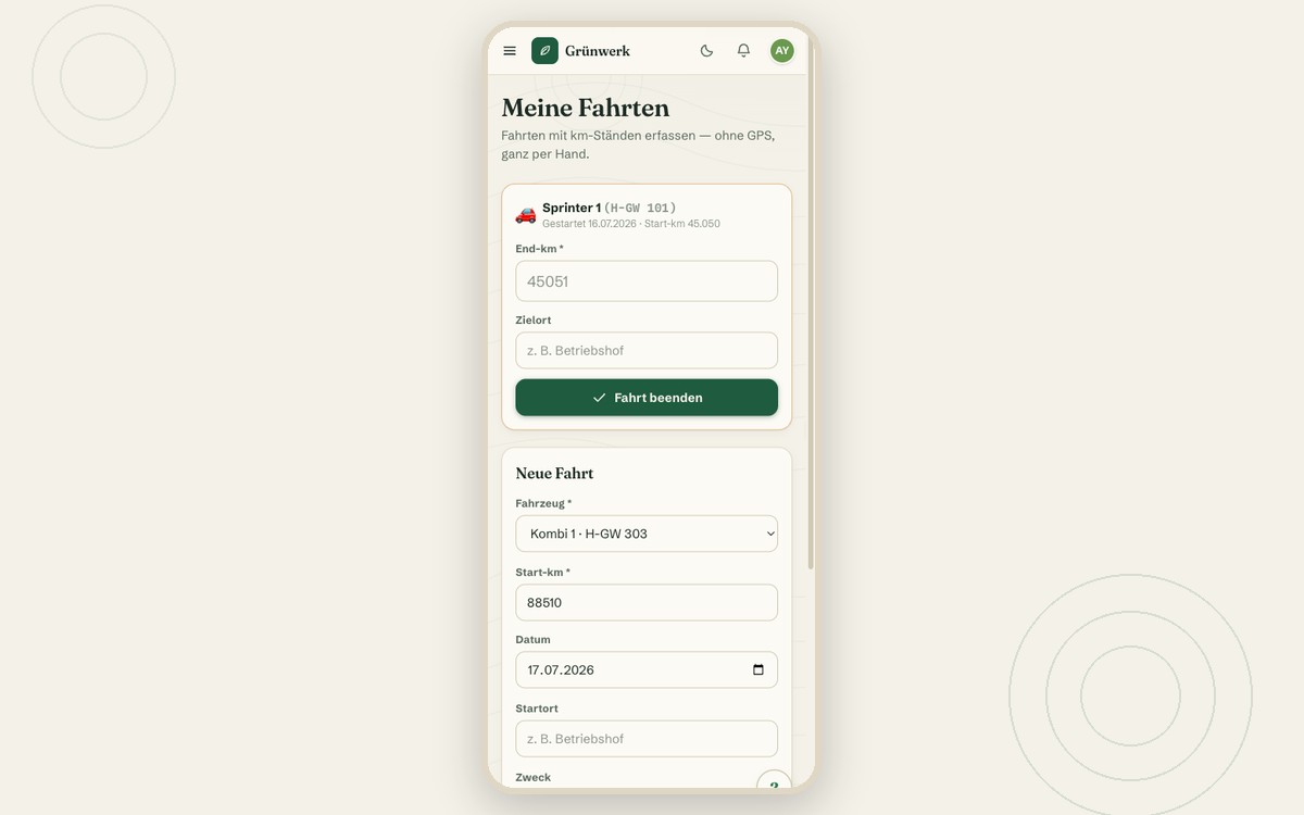 Trip Log — Documented Without Gaps, Without GPS Tracking — Screenshot