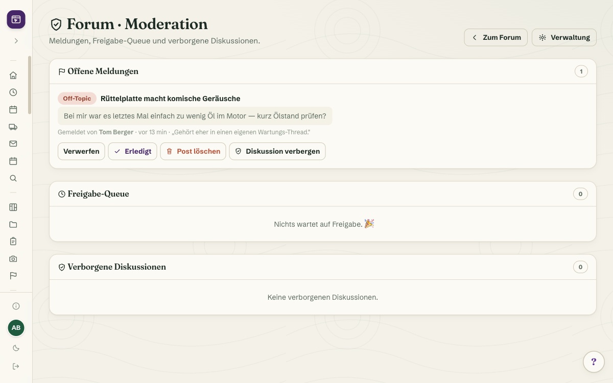 Moderation That Runs Alongside You — Reports, Banned Words, Approval Queue — Screenshot