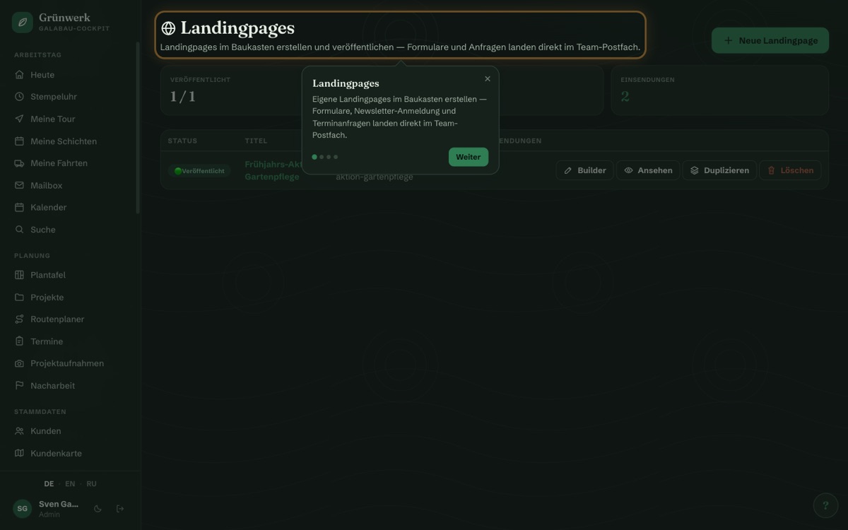 Manage every landing page at a glance — Screenshot