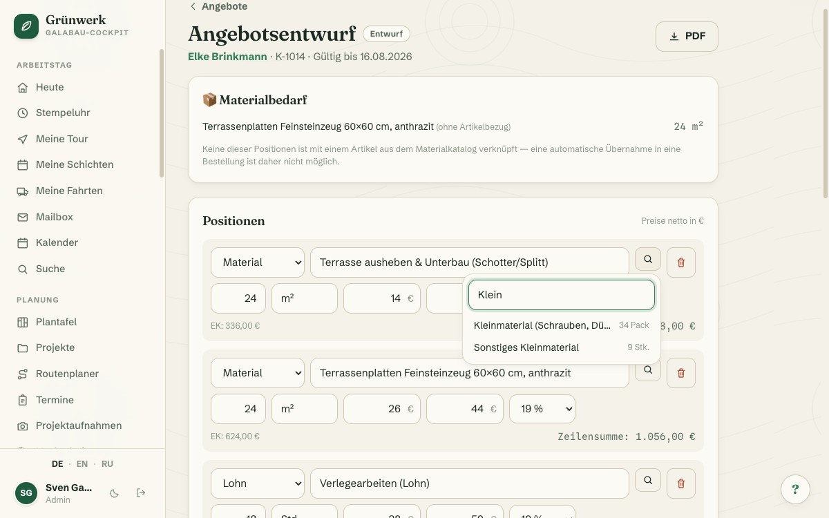 Article Picker Right Inside the Quote — Screenshot