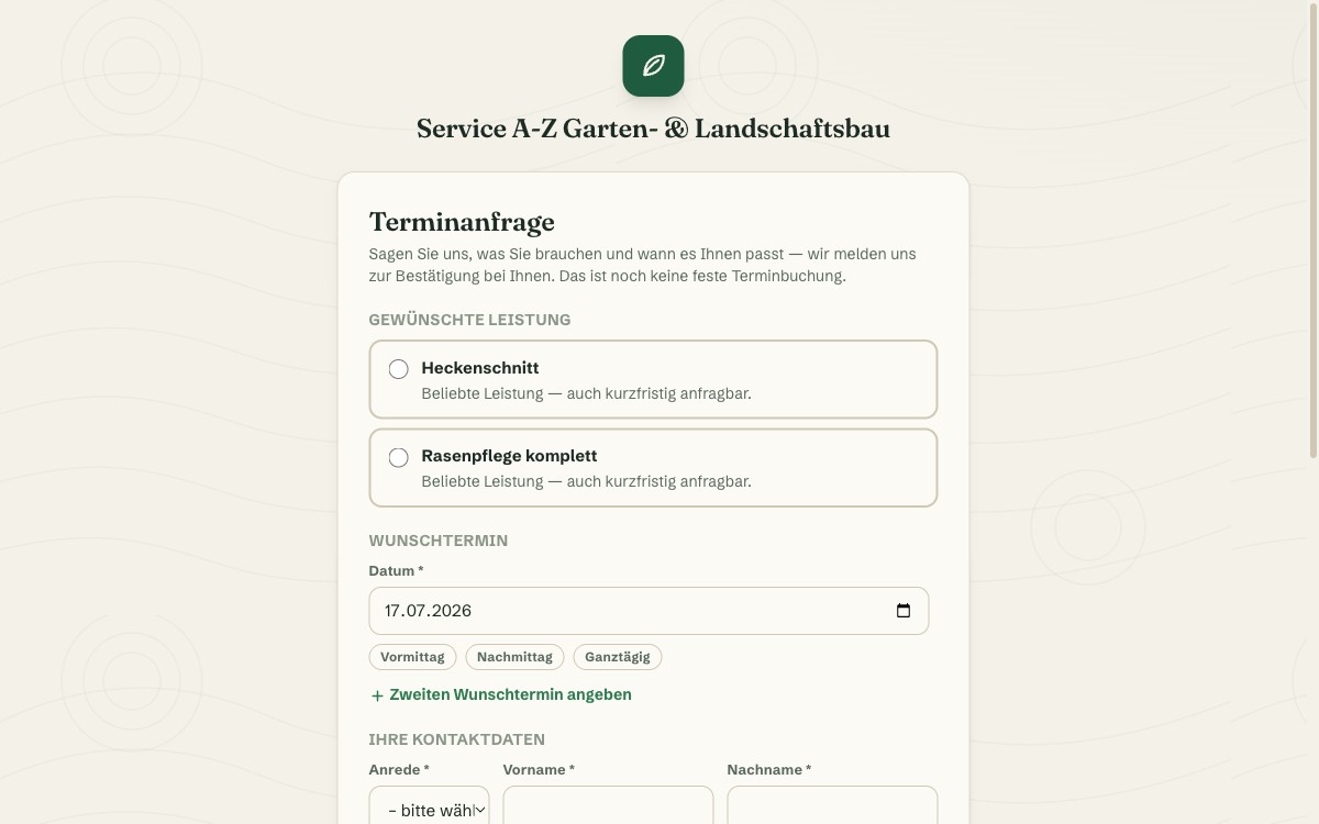 Online Booking — Requests Instead of Phone Tag — Screenshot