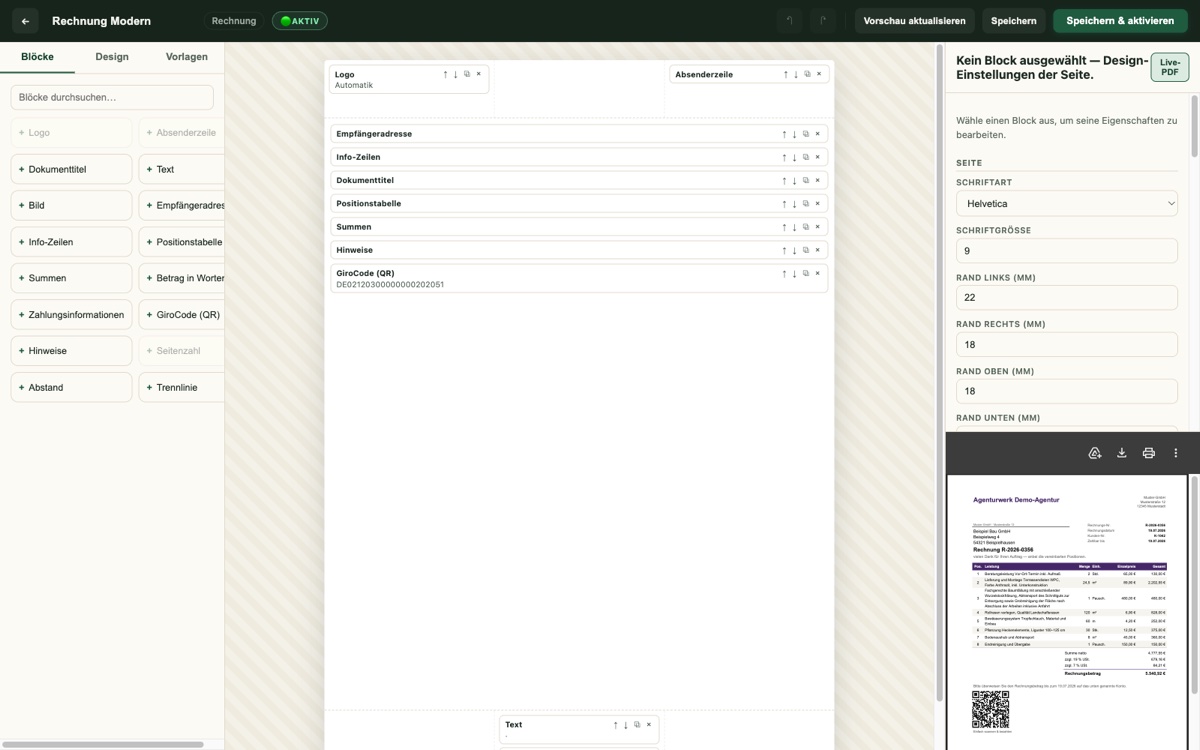 Drag-and-Drop Builder With a Real Live PDF Preview — Screenshot