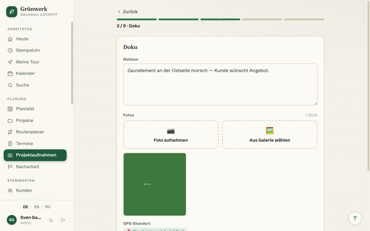 Photos, GPS & notes straight from the job site — Screenshot