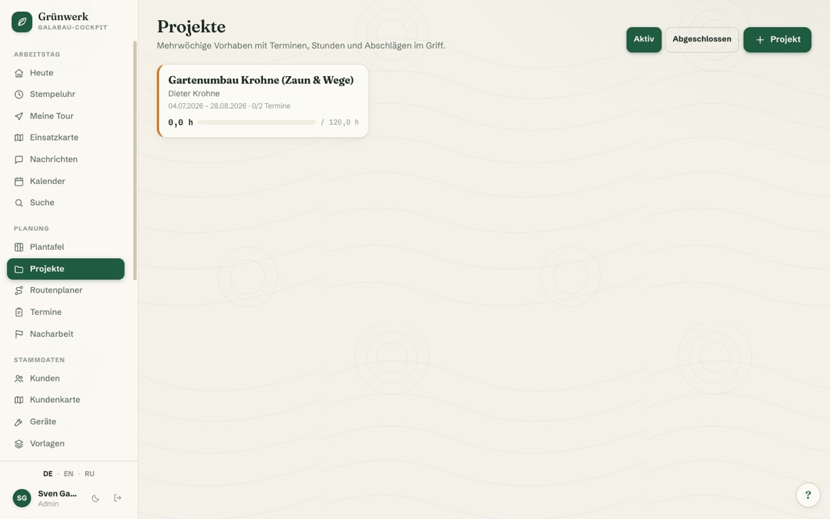 Projects & Job Sites — Screenshot