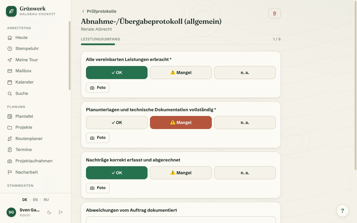 Inspection Reports & Handovers — From DGUV V3 to Handover, Digital and Signed — Screenshot