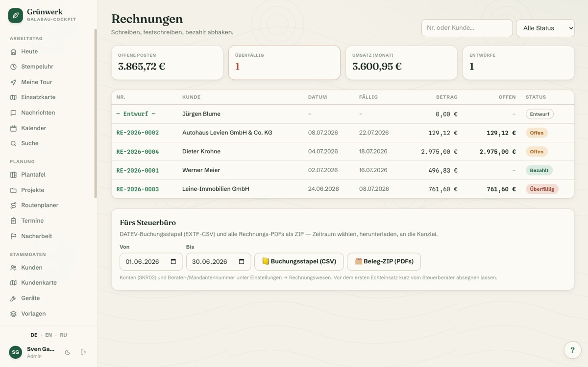 Invoices & XRechnung (e-invoicing) — Screenshot