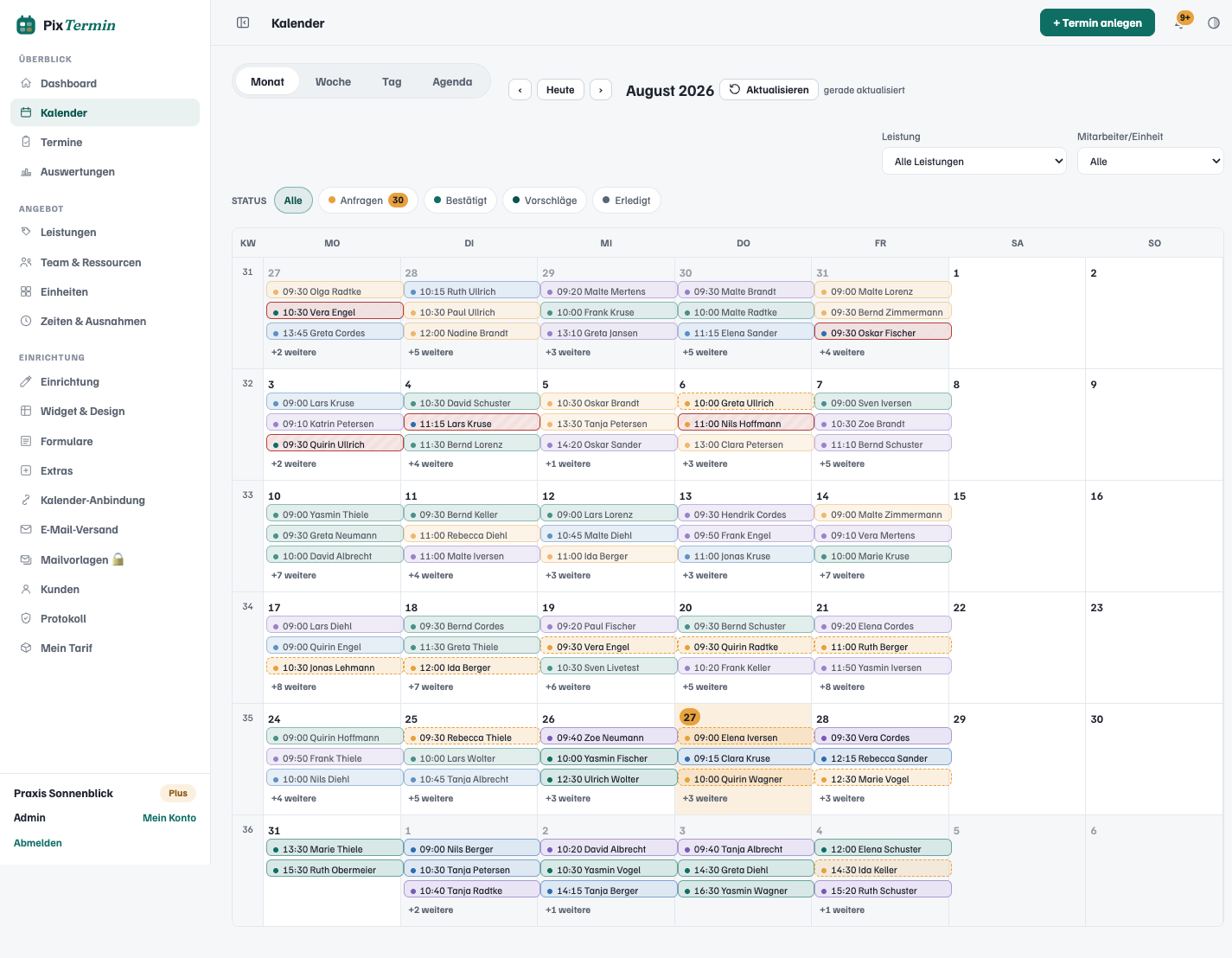 Monthly calendar view