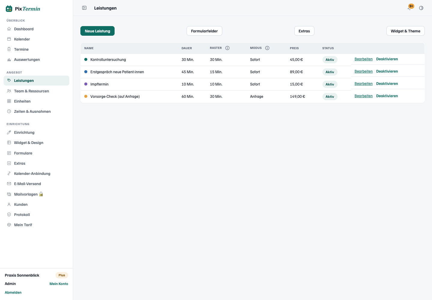 Service management with duration, buffers, price and booking mode