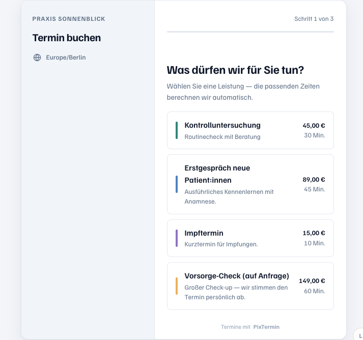 The same booking widget in the sober “Technical” look with a two-column card
