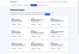 Verwaltung: Patientenfragen nach Kategorie und Reihenfolge pflegen
