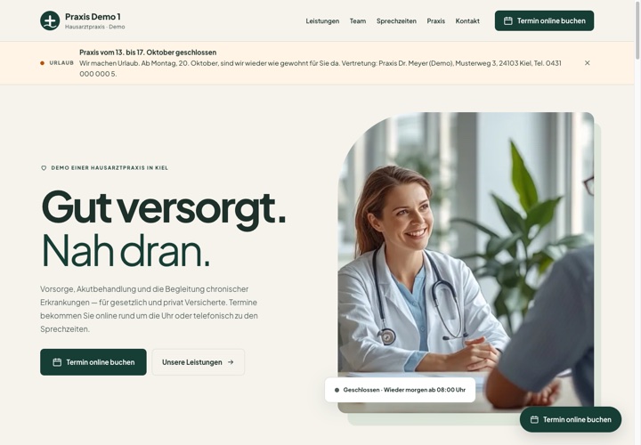Paket S — Visitenkarte: Startseite der Live-Demo