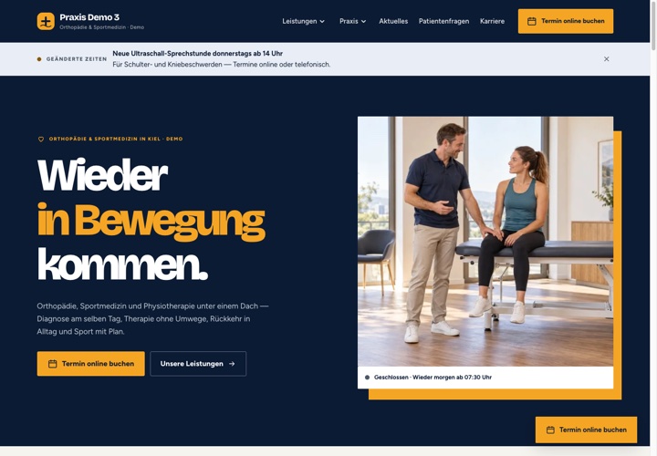 Paket L — Praxis Plus: Startseite der Live-Demo