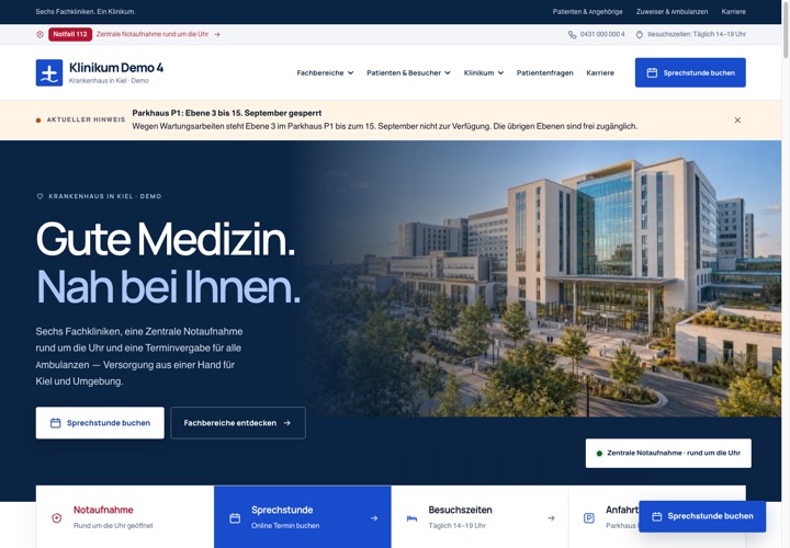 Paket XL — Klinik: Startseite der Live-Demo