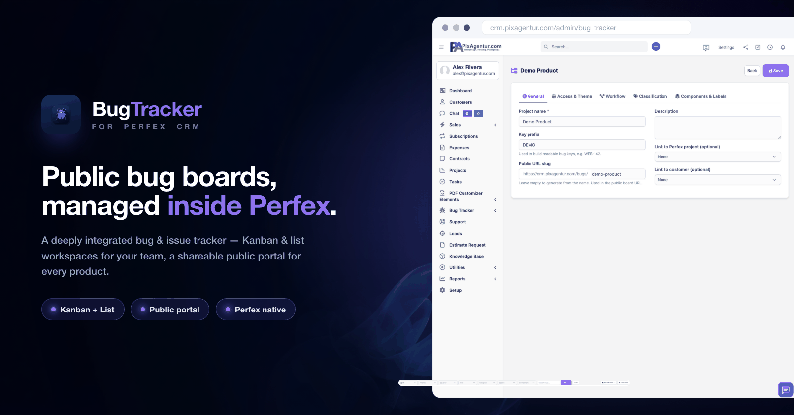 BugTracker for Perfex CRM — public bug boards