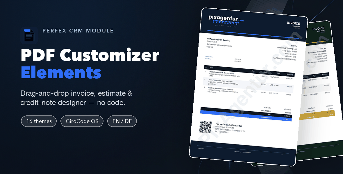 PDF Customizer Elements — styled Perfex invoices
