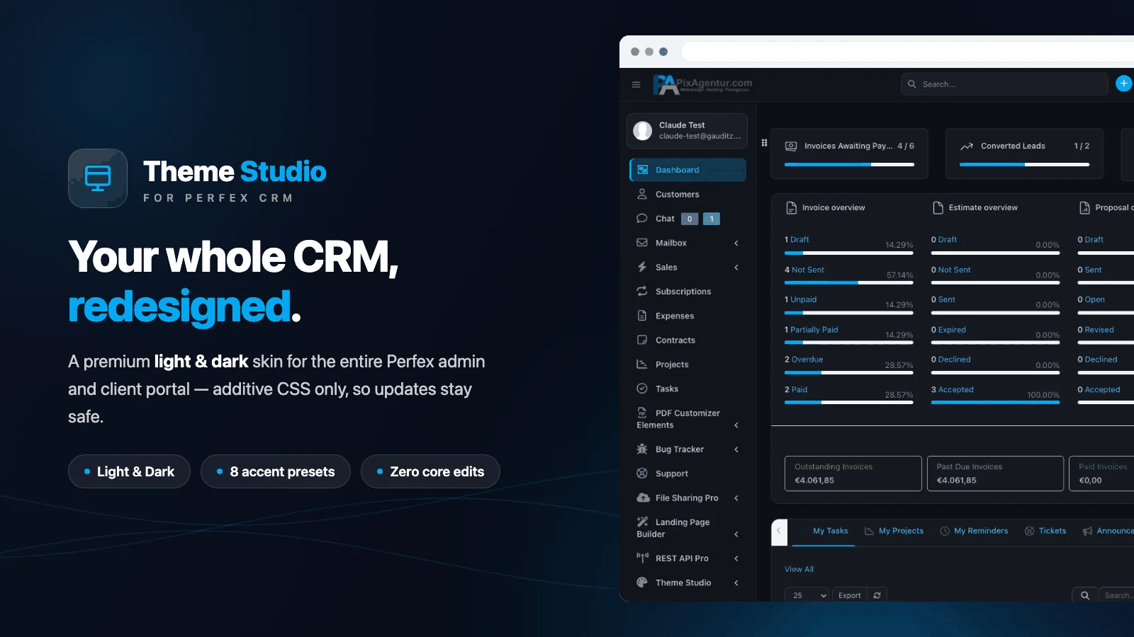 Theme Studio — modern, update-safe design for Perfex CRM