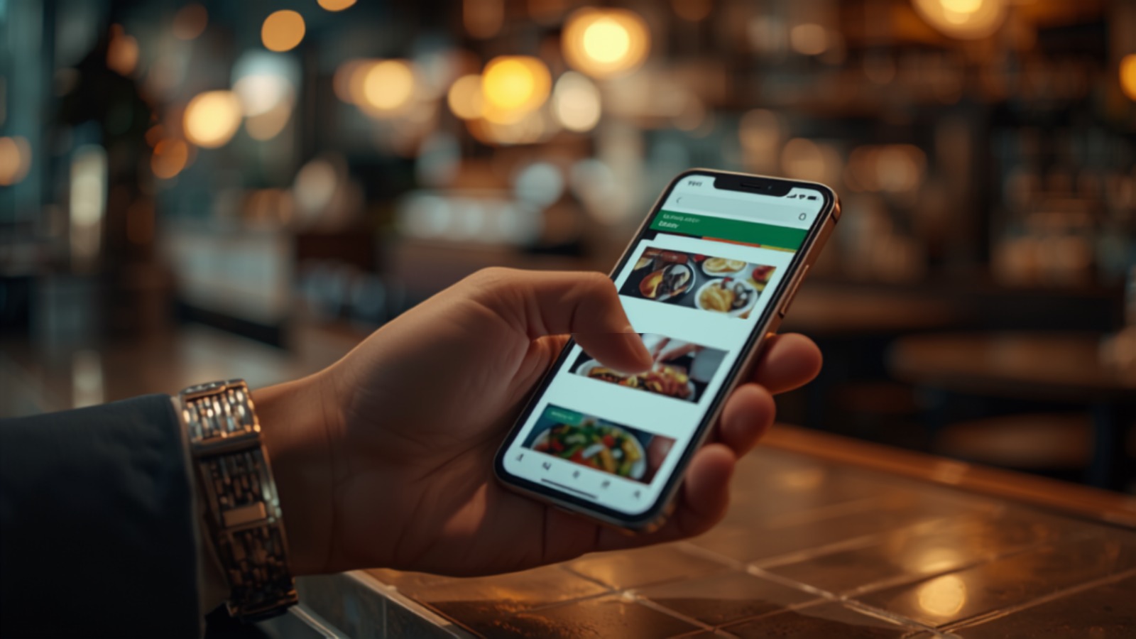 Guest ordering on a smartphone in a restaurant’s own delivery shop
