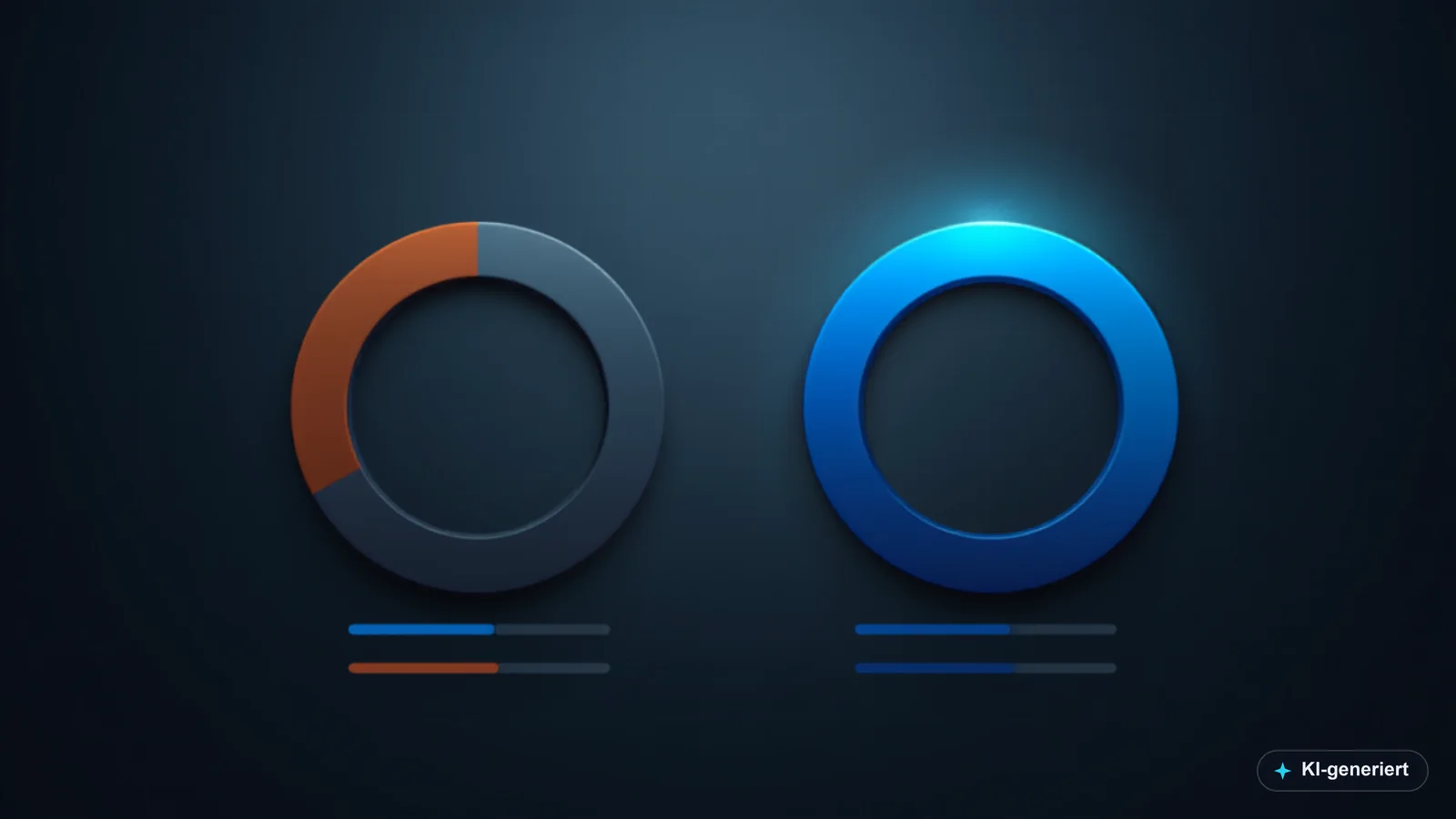 Two measurement rings side by side: the left one only a third filled in orange, the right one fully closed in blue