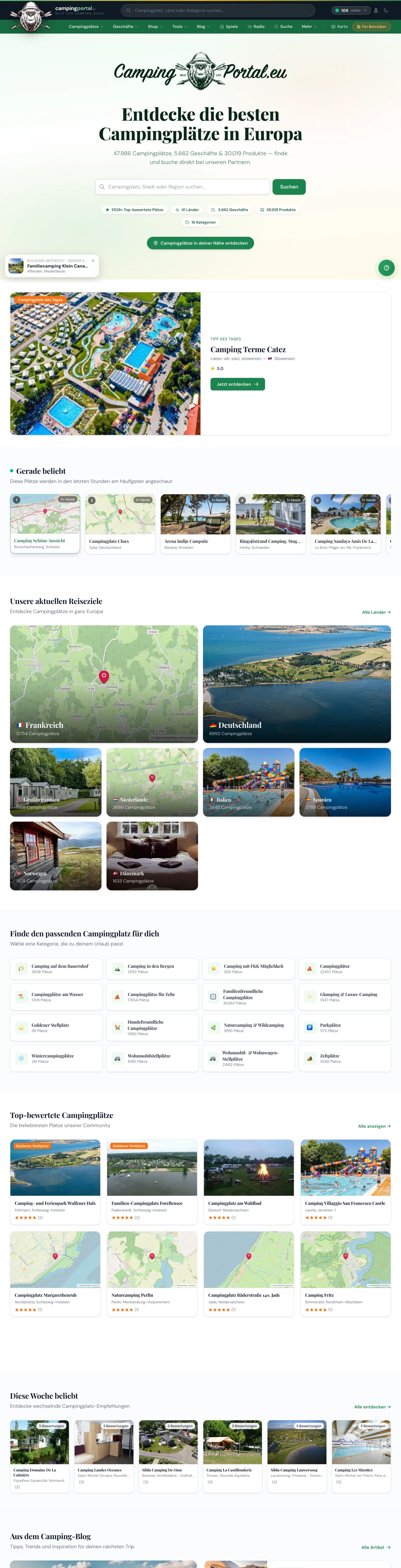 Screenshot der Website campingportal.eu