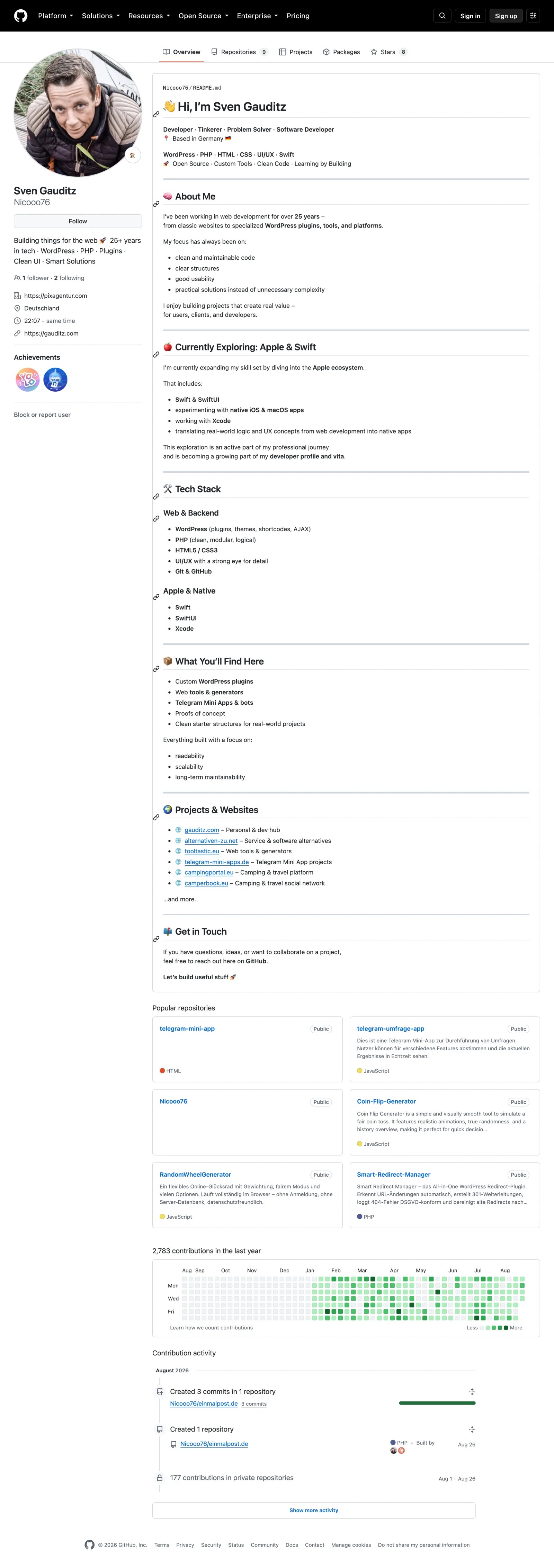 Screenshot der Website github.com/Nicooo76