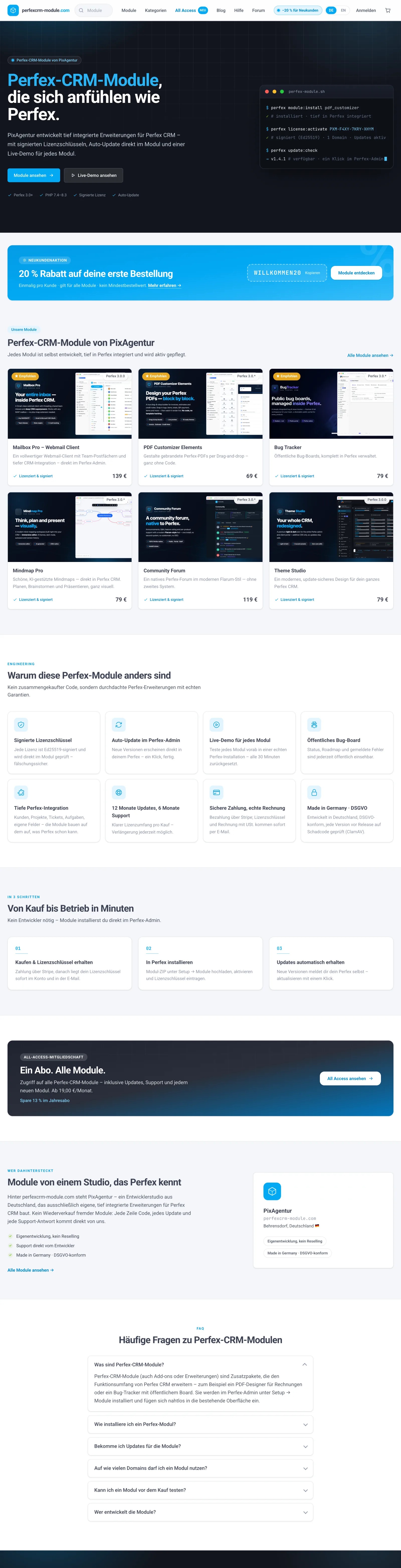 Screenshot der Website perfexcrm-module.com