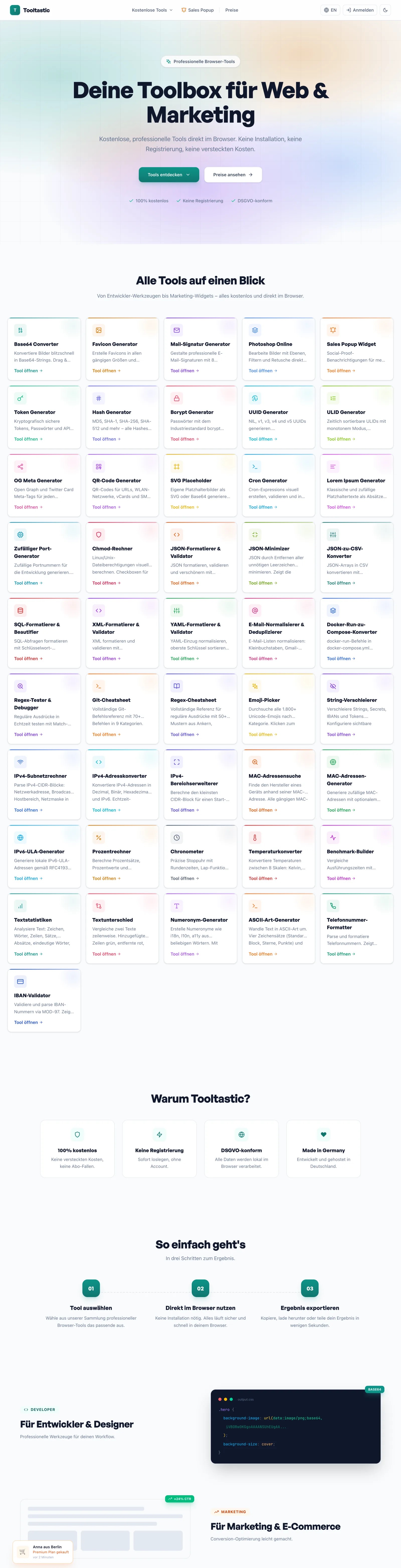 Screenshot der Website tooltastic.eu