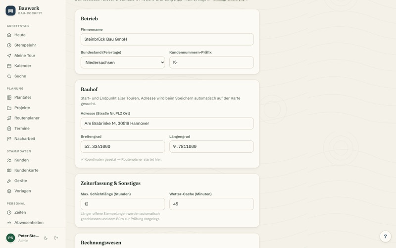 Settings & company data