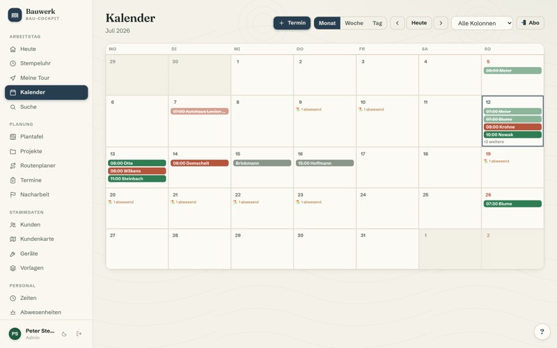 Calendar with crew colours