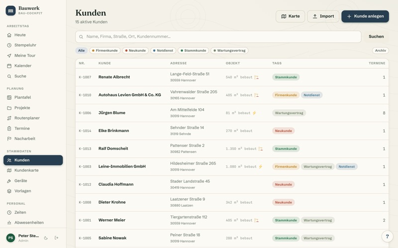 Customer list with tags & search
