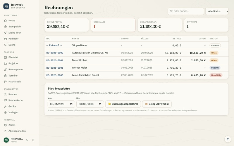 Invoices: instalments, open items & DATEV export