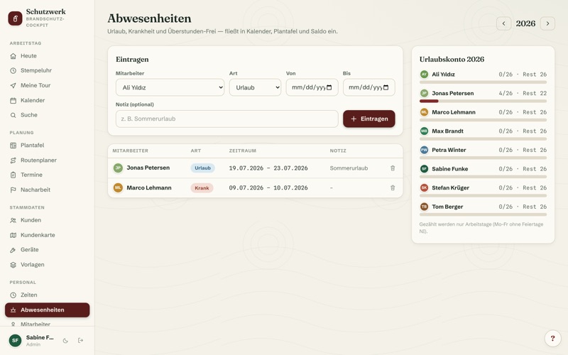 Absences & holiday account
