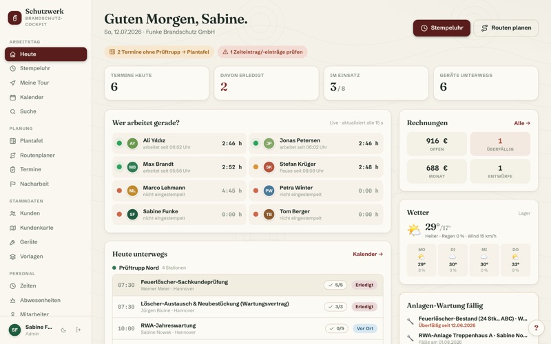 Dashboard: live board, overdue inventories & invoices