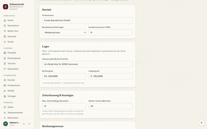 Settings & company data