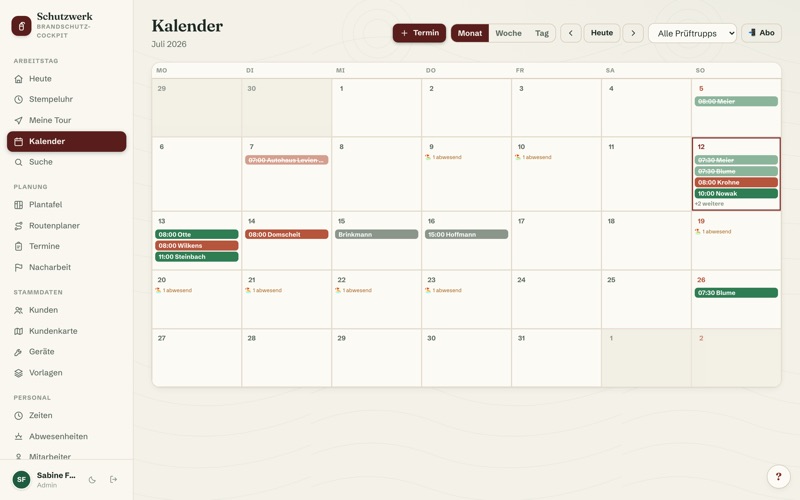 Calendar with crew colours