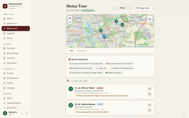 “My tour today” with inventory per property
