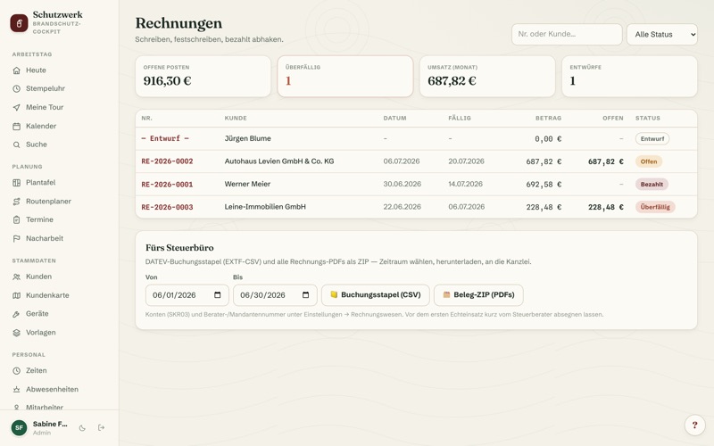 Invoices: open items, status & DATEV export