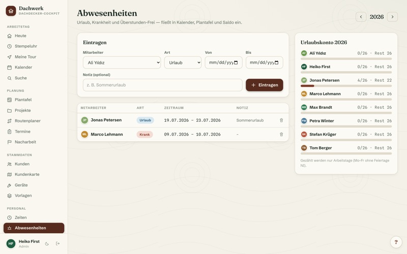 Absences & holiday account