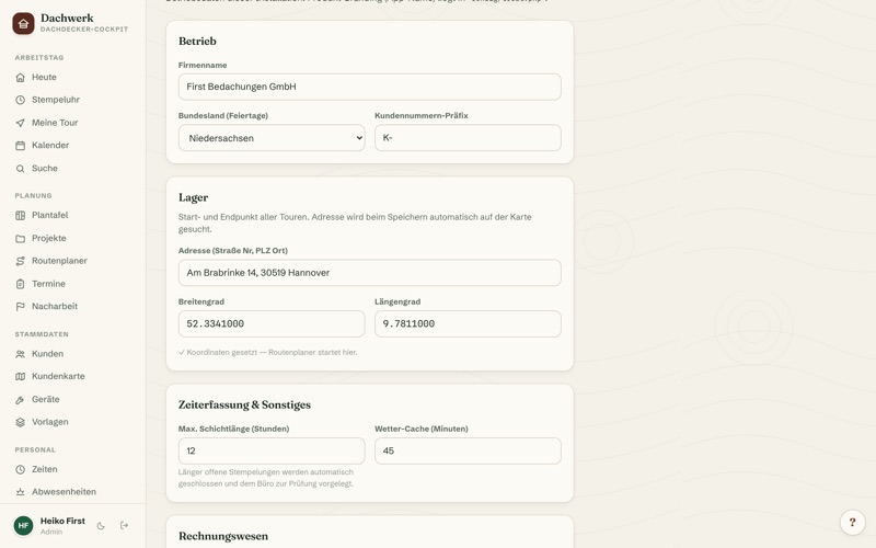 Settings & company data
