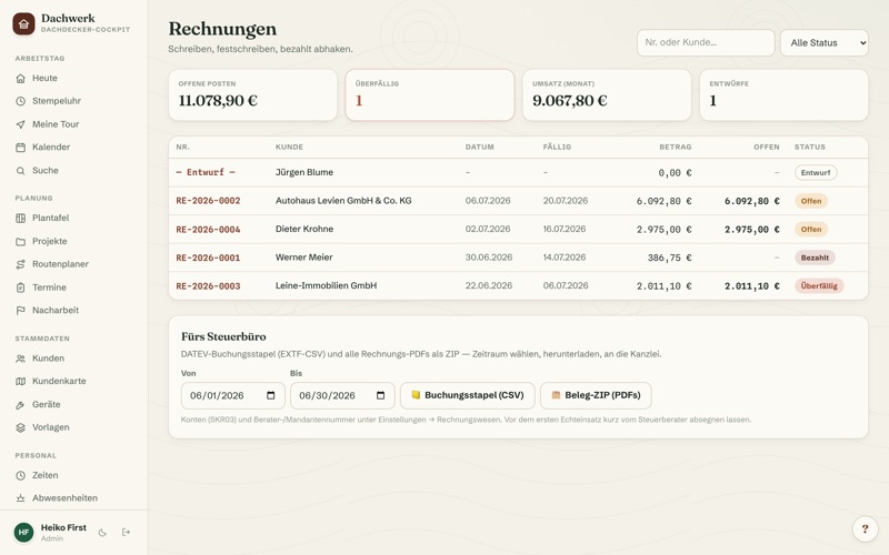 Invoices: open items, status & DATEV export