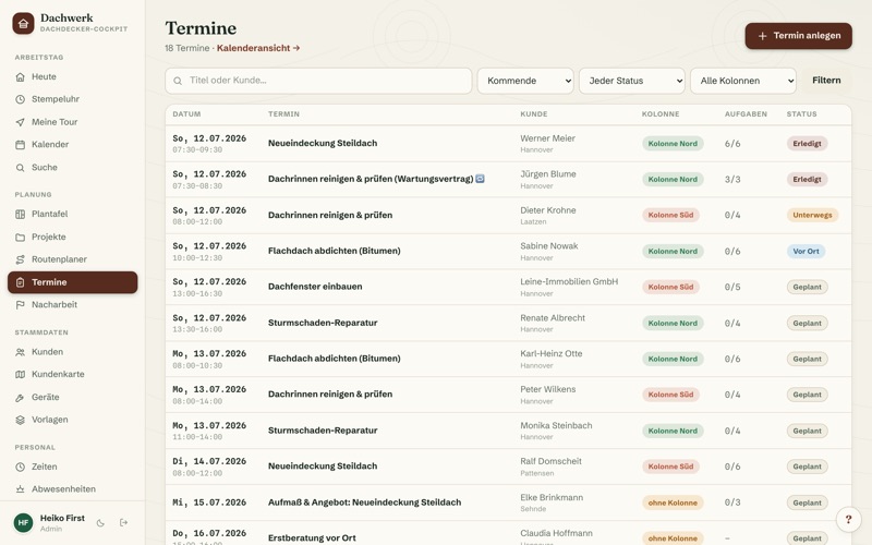 Appointments with roofing checklists