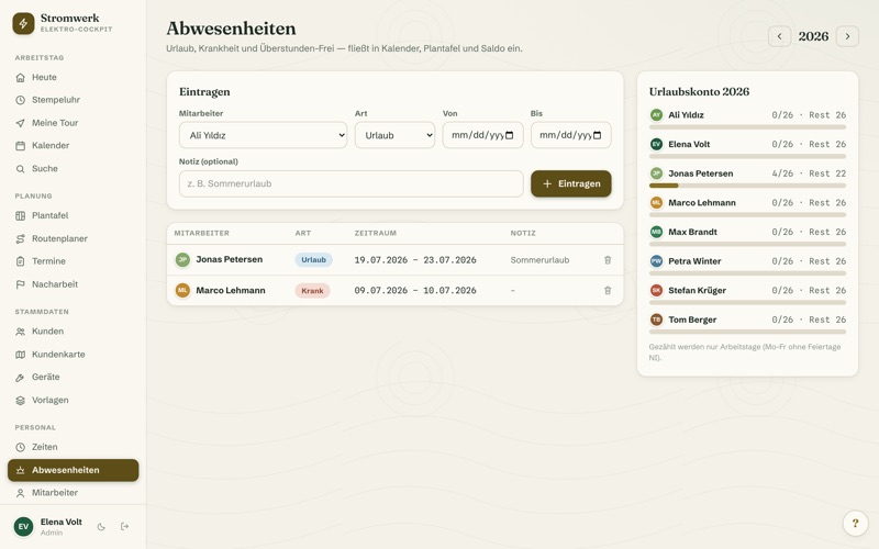 Absences & holiday account