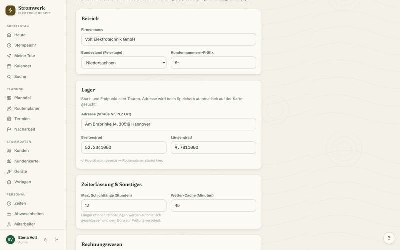 Settings & company data