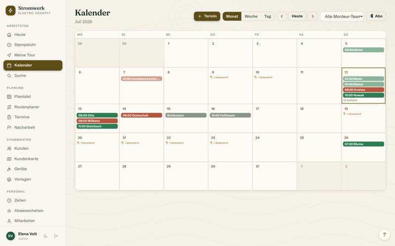 Calendar with team colours