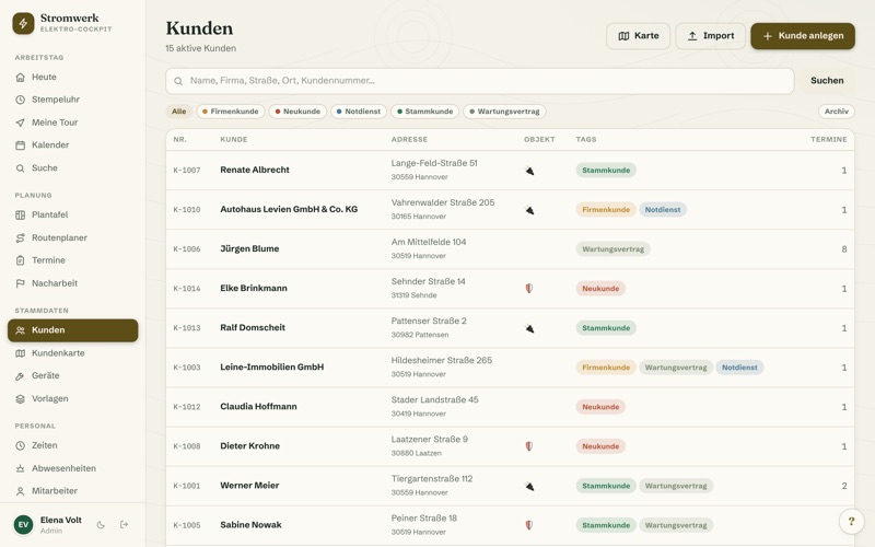 Customer list with tags & search