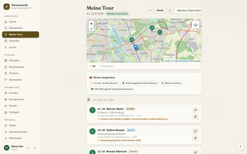 “My tour today” with property data per stop